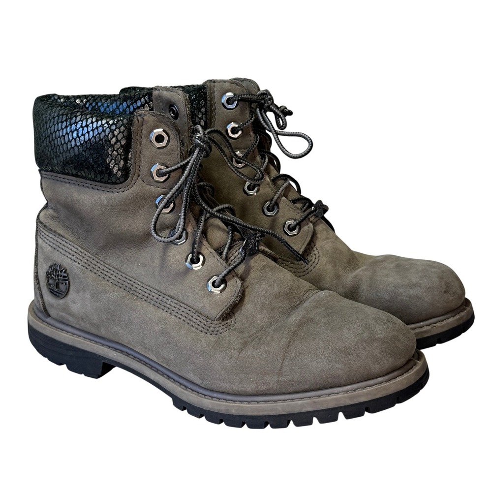 Timberland Women's Gray Suede Combat Grunge Goth Lace Up Boots‎ Size 7.5